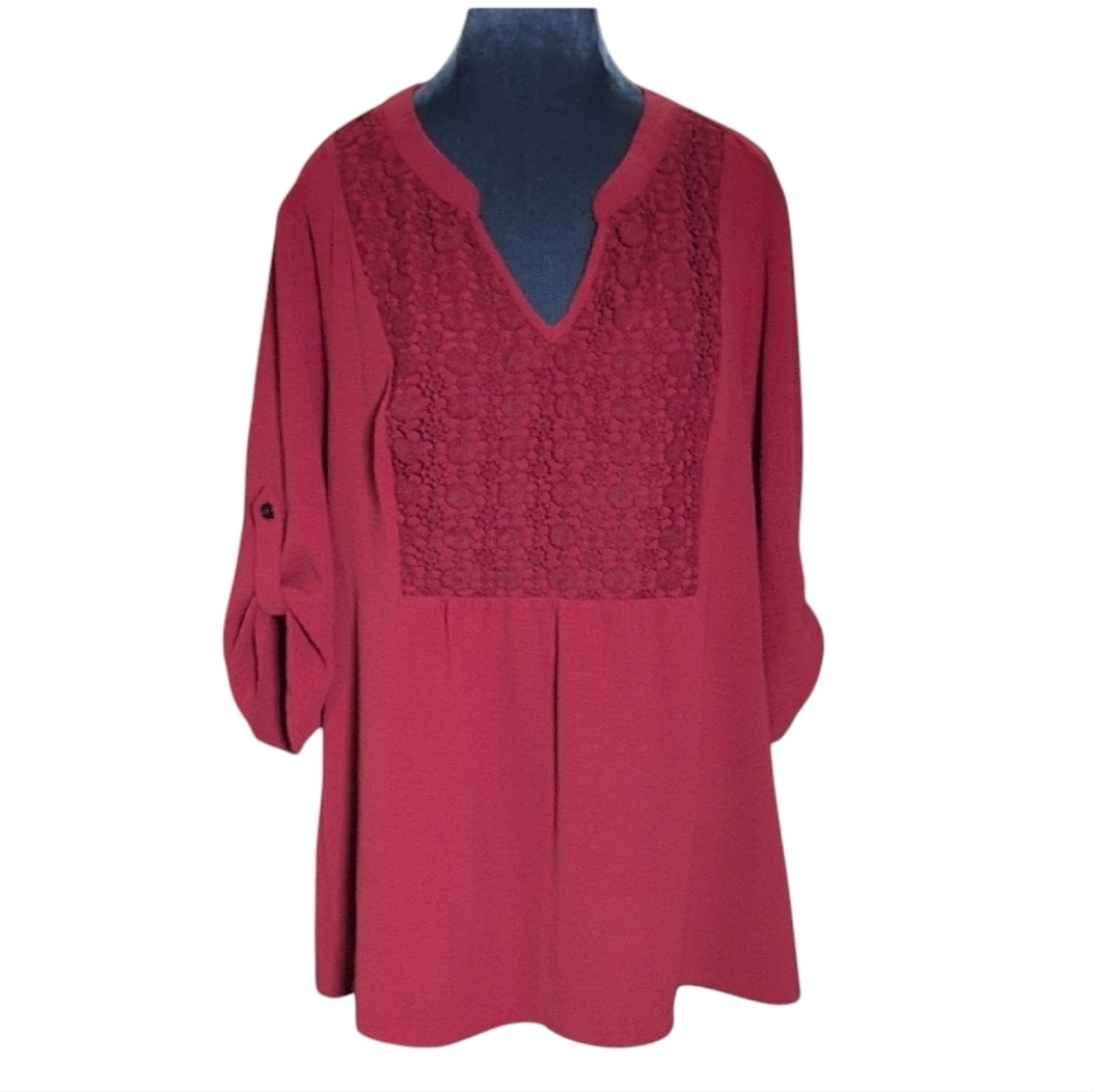 BloomChic Burgundy Red Boho Top with Crochet Detail Size 14-16